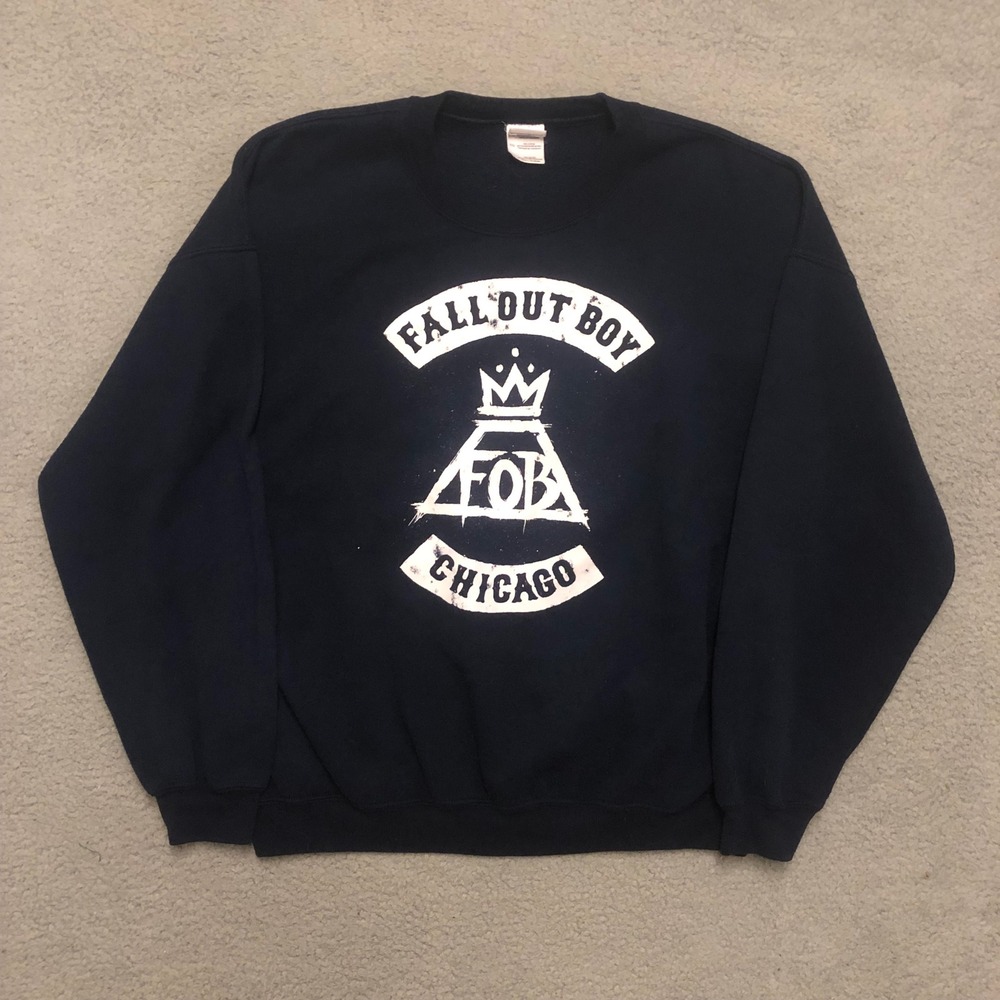 Vtg Fall Out Boy Chicago FOB Band Crewneck Sweatshirt Navy Blue XL